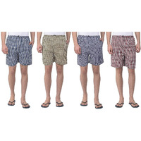 Digital Shopee 100% Cotton Checkered Knee Pant With Two Side Pockets And Elastic Waist- Pack Of 4- (Size: Large, Multicolor)