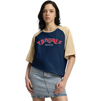 Juneberry 100% Pure Cotton Oversized Baggy Fit Round Neck T-Shirt For Women & Girls (Sizes: S To 2Xl) (Os_Jb_Trblmkr27_Nv_Sw_Xl)