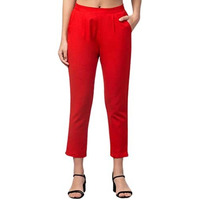 Digital Shopee Cotton Flex Ankle Length Trouser Pants For Women | Red-5Xl