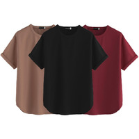 Juneberry Pure 100% Cotton Oversized Loose Baggy Fit Round Neck With Drop Shoulder Black & Cork & Maroon Half Sleeves Boyfriend T-Shirt For Women & Girls (Po3_Bf_44Bk_46Cr_40Mr_Xl)