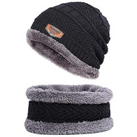 Digital Shopee Winter Woolen Unisex Fur Fleece Lined Beanie Cap/Hat With Neck Warmer| Pack Of 1 Beige