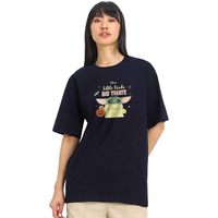 Juneberry Pure Cotton Oversized Loose Fit Drop Shoulder Official Star Wars Merchandise Cool & Latest Graphic Printed Round Neck T-Shirt For Women (Os_Sw_Jbyd2_Nvy_L)