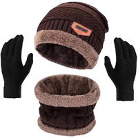 Digital Shopee Winter Knit Beanie Set Of Cap Hat Neck Warmer Scarf And Woolen Gloves Set Skull Cap For Men/Women - (Black, 3 Piece Set)