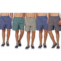 Digital Shopee Boy's Cotton Checkered Elastic Waist Double Sided Pocket Medium Size Boxer With One Adjustable N95 Mask- Pack Of 5 Boxer And 1 N95 Mask, Multicolor