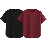 Juneberry Pure 100% Cotton Oversized Loose Baggy Fit Round Neck With Drop Shoulder Black & Maroon Half Sleeves Boyfriend T-Shirt For Women & Girls (Po2_Bf_44Bk_40Mr_M)