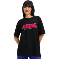 Juneberry Pure Cotton Oversized Baggy Fit Cool Queens Graphic Printed Black T-Shirt For Women (Os_J_Queens_Bk_S)