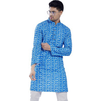 Divisive Men's Sequince Embroidered Printed Cotton Blend Only Slim Fit Kurta (Dkrt689_Xl_Royal Blue)