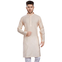 Divisive Men's Embroidered Silk Blend Only Slim Fit Kurta (Dkrt827_Xl_L Peach)