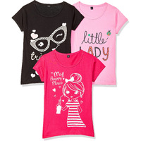 T2F Girl's Plain Regular Fit T-Shirt (Gls-Tsrt-04_Multicolor 1 3-4 Years)