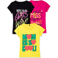 T2F Girl's Plain Regular Fit T-Shirt (Gls-Tsrt-04_Multicolor 2 7-8 Years)