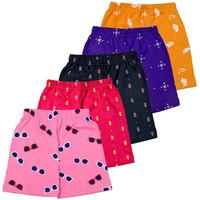 T2F Girls Cotton Printed Shorts(Pack Of 5), Assorted, 2-3 Years