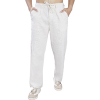 Divisive Men's Relaxed Fit Front Pleated Cotton Linen Blend Trousers (Dpt37_38_Ivory)