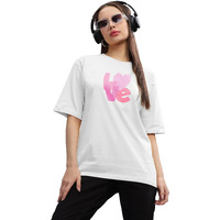 Shodox 100% Cotton Oversized Half Sleeve Tshirt For Women-Drop Shoulder Front Printed Round Neck Relaxed Fit Valentine Day T-Shirt For Womens (Pack Of 1)