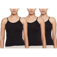 Rupa Softline Solid Regular Fit Women Super Combed Cotton Spaghetti Strap Top, Under-Shirt, Stretchable And Body-Hugging, Black,Pack Of 3 (202-3P 090)