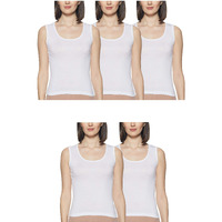 Rupa Softline Solid Regular Fit Women Super Combed Cotton Tank Top, Stretchable Body-Hugging,For Yoga,Gym Wear And Sports Activities, White,Pack Of 5 (221-5P 095)