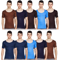 Rupa Jon Half Sleeves Vest For Men | 100% Cotton Fabric | Round Neck | Pack Of 10 Assorted-Color And Print May Vary