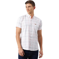 Thomas Scott Mens Checkered Slim Fit 100% Cotton Casual Shirt With Button Down Collar And Half Sleeve White