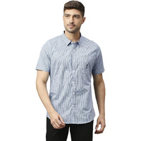 Thomas Scott Mens | Half Sleeve Checkes | Printed | Slim Fit | 100% Cotton | Spread Collar | Shirts (Grey_M)