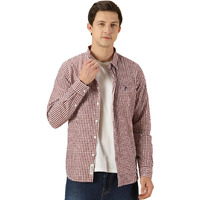 Thomas Scott Mens Solid Slim Fit Casual Shirt With Spread Collar And Long Sleeve Maroon