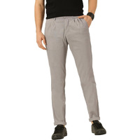 Thomas Scott Men Grey Pleated Cotton Linen Chinos Trousers (Grey, 36)
