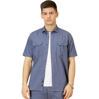 Thomas Scott Mens | Half Sleeve | Double Pockets | Solid | Regular Fit Plus Size | 100% Cotton | Spread Collar | Casual Shirts (Available In Plus Size) (Blue_L)