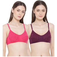 Rupa Softline Women's Cotton Polyester Wire Free Classic Full Coverage Bra (Pack Of 2) (5051_Magenta Wine_40B)