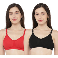 Rupa Softline Women's Cotton Polyester Wire Free Classic Molded Bra (Pack Of 2) (5055_Black-Red_36B)