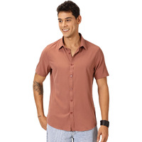 Thomas Scott Mens | Half Sleeve | Solid Plain Color | Regular Fit | Polyester Blend | Spread Collar | Casual | Shirts (Dark Peach_2Xl)