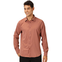Thomas Scott Mens | Full Sleeve | Solid Plain Color | Slim Fit | Polyester Blend | Spread Collar | Casual | Shirts (Dark Peach_Xl)