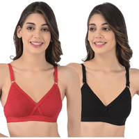 Rupa Softline Women's Cotton Polyester Wire Free Classic Molded Bra (Pack Of 2) (7051_Black-Red_36B)