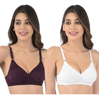 Rupa Softline Women's Cotton Polyester Wire Free Classic Molded Bra (Pack Of 2) (7052_White-Wine_42B)