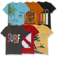 T2F Boy Cotton Printed Regular Fit T-Shirt (Pack Of 6),Multicolour,11-12 Years