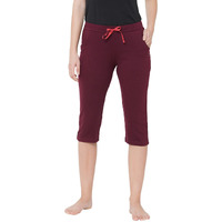 Sweet Dreams Women Solid Maroon Cotton Blend Loungewear Capri