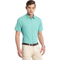 Turtle Men Green Slim Fit Solid Pure Cotton Formal Shirt