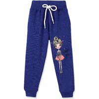 T2F Girls Regular Fit Printed Cotton Joggers Track Pants Royal Blue