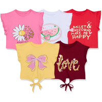 T2F Girls Cotton Regular Fit Printed Crop Top (Pack Of 5)