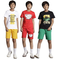 T2F Boy's Printed Cotton Regular Fit Tshirt And Shorts Set (Pack Of 3)