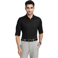 Turtle Men 100% Cotton Black Dobby Slim Fit Full Sleeve Formal Shirt