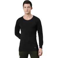 Rupa Jon Solid Thermal Top For Men, Cotton Fabric, Round Neck, Full Sleeves, Regular Fit Black