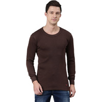 Rupa Jon Solid Thermal Top For Men, Cotton Fabric, Round Neck, Full Sleeves, Regular Fit Brown