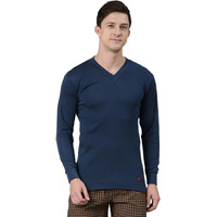 Rupa Jon Solid Thermal Top For Men, Cotton Fabric, V-Neck, Full Sleeves, Regular Fit Blue