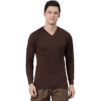 Rupa Jon Solid Thermal Top For Men, Cotton Fabric, V-Neck, Full Sleeves, Regular Fit Brown
