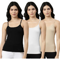 Rupa Jon Solid Regular Fit Jon Premium Camisole For Women, Stretable Cotton Fabric With Adjustable Straps. Pack Of 3 (Jn Prm Cami P03_White, Black, Skin S)