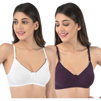 Rupa Softline Women's Cotton Wire Free Classic Molded Bra (Pack Of 2) (7056_White-Purple_40B)