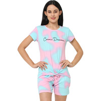 Sweet Dreams Women Tie & Dye Round Neck Half Sleeve Poly Brush Top & Bermuda Set-Blue