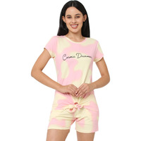 Sweet Dreams Women Tie & Dye Round Neck Half Sleeve Poly Brush Top & Bermuda Set-Yellow