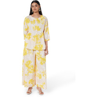 W For Woman Pink Floral Printed Top & Flared Pants Co-Ord Set (Size: 2Xl)-23Fews19340-121037