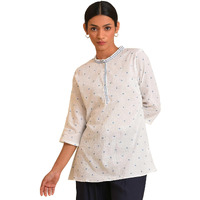 W Ecru Textured Cotton Tunic Top For Women