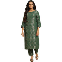 Green Rayon Jacquard Kurta And Pant Festive Set