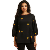 W For Woman Women's Floral Regular Fit Top (23Auw30692-313425_Raven